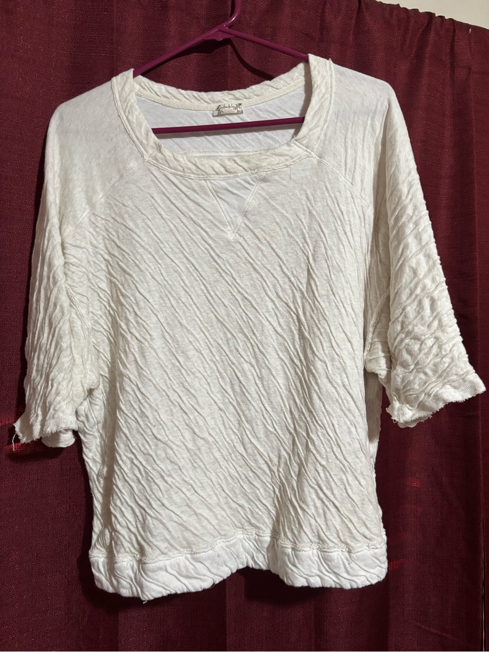 Free People Cream Textured Short-Sleeve Sweatshirt
